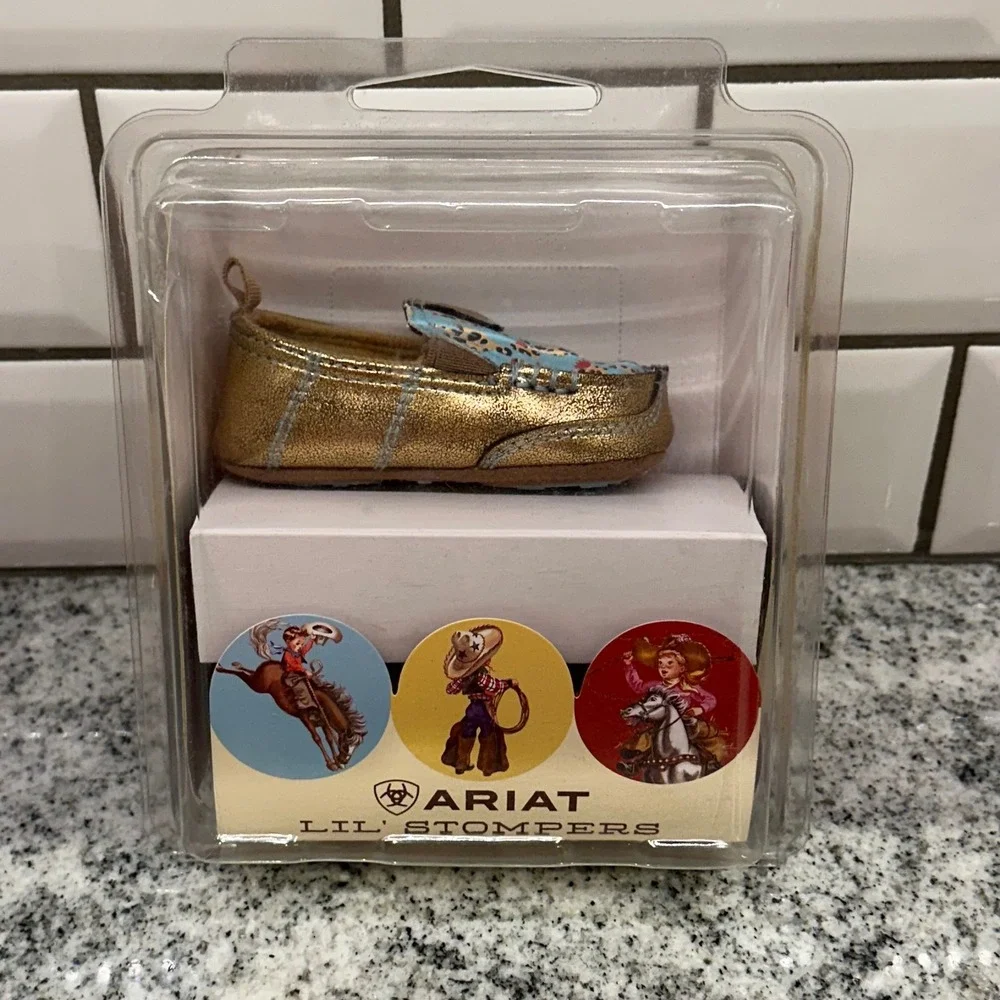 Ariat Size 1 Lil Stompers Piper‎ Kids Gold Blue New Cactus Western Moccasins